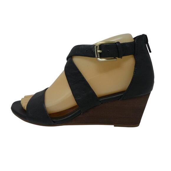 Sofft Mauldin Black Leather Open Toe Cross Strap Wedge Heel Sandals Womens 7 - Picture 4 of 13